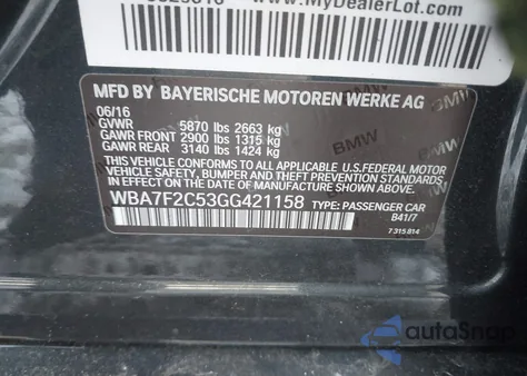 2016 BMW 750I xDrive z USA, uszkodzony, nr VIN WBA7F2C53GG421158